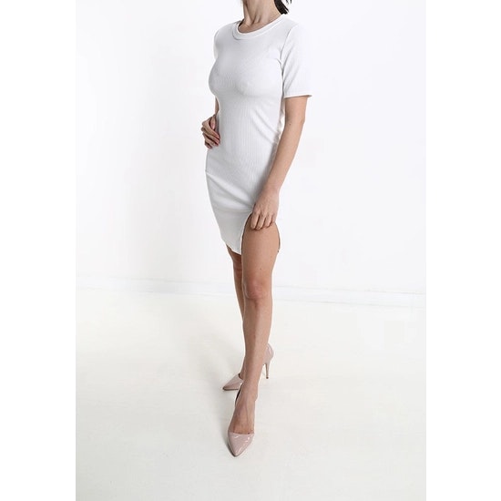 Stretchig klänning i enkel design & tunn tyg, Vit färg, Made in Italy