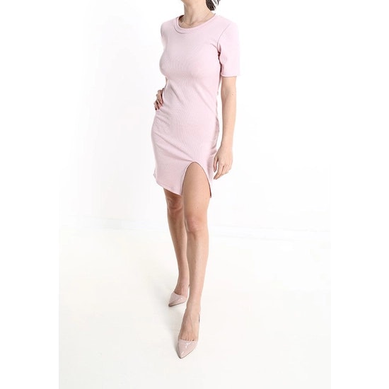 Stretchig klänning, enkel design, tunn tyg, Rosa färg, Made in Italy