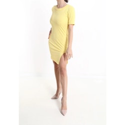 Stretchy dress in simple design & thin fabric, Yellow, Made in Italy