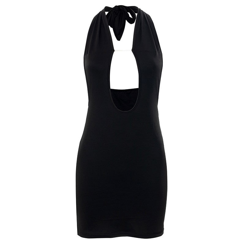 Halter Neck Dress with Sexy Open Back &amp; Bust, Black