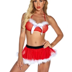 Sexy Ladies Red Christmas Clothing Set Two Pieces