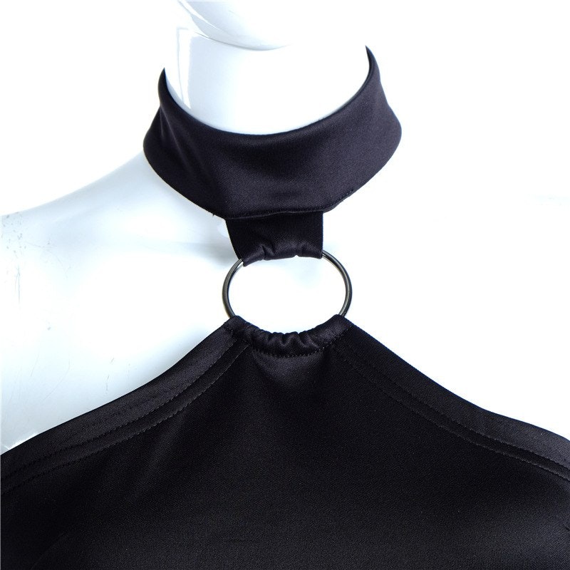 Mini Halter Dress Sleeveless with Choker. Black
