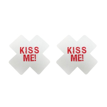 "KISS ME" Nipple Sticker - Cross - White & Red
