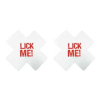 Klistermärke för Bröstvårta "LICK ME" VIT & RÖD - Kors
