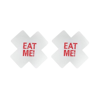 "EAT ME" Nipple Cross Sticker - White & Red
