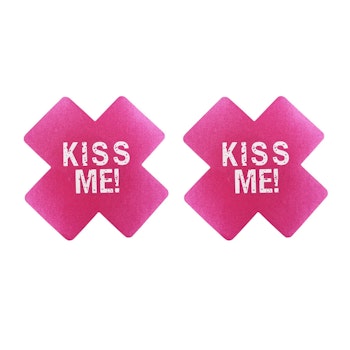 "KISS ME" Chest Sticker - Cross - Pink and White