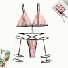 Bra and Panty Underwear Set with Thigh Straps - Pink