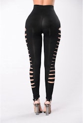 Women's High Waist Leggings with Ripped Holes | Black