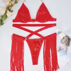 Dance Costume Set Bra and Panty with strips on the sides - Red