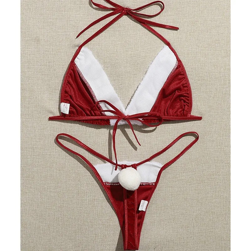 Christmas and New Year Bikini Set | Bra & Thong - Red & White
