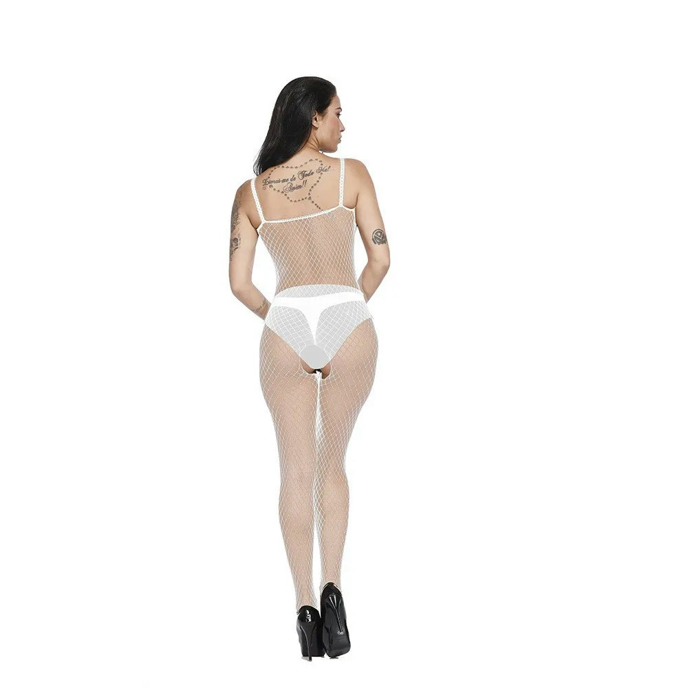 Sleeveless White Fishnet Bodysuit Lingerie | Hot Woman Clothes
