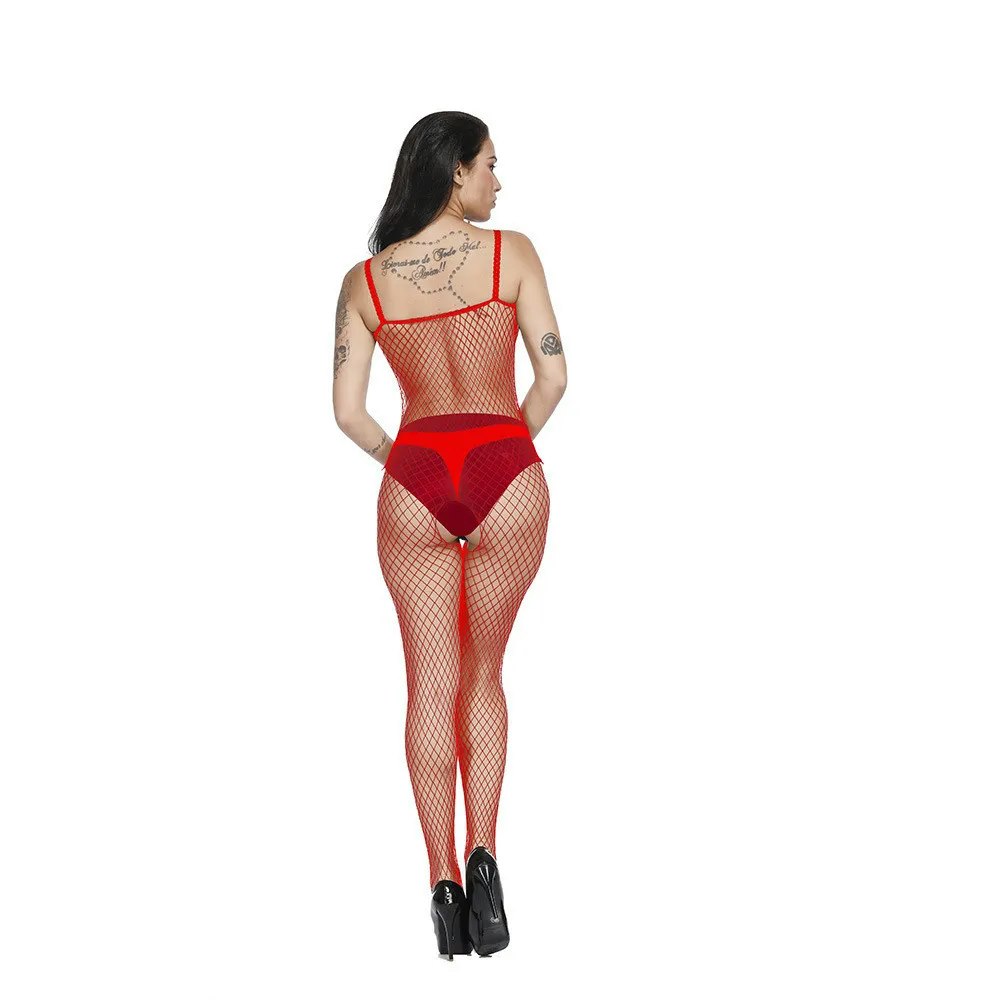 Sleeveless Red Fishnet Bodysuit Lingerie - Sexy Women Clothes