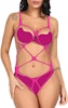 Pink Bodysuit & Hollow Out Lingerie - Open Crotch - One Size