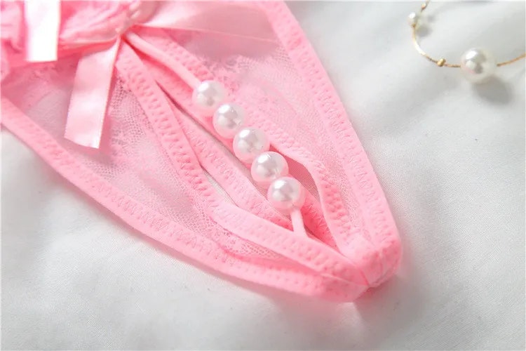Sexy Panties with Open Crotch, Pearls, String and Lace