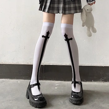 White Socks with Black Cross - Overknee | Hot Woman Clothes