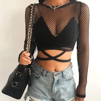 Top sexy in rete con cinturino intorno alla pancia | Vestiti caldi