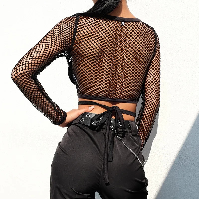 Sexy Fishnet Mesh Top With Strap Around The Belly | Hot Clothes