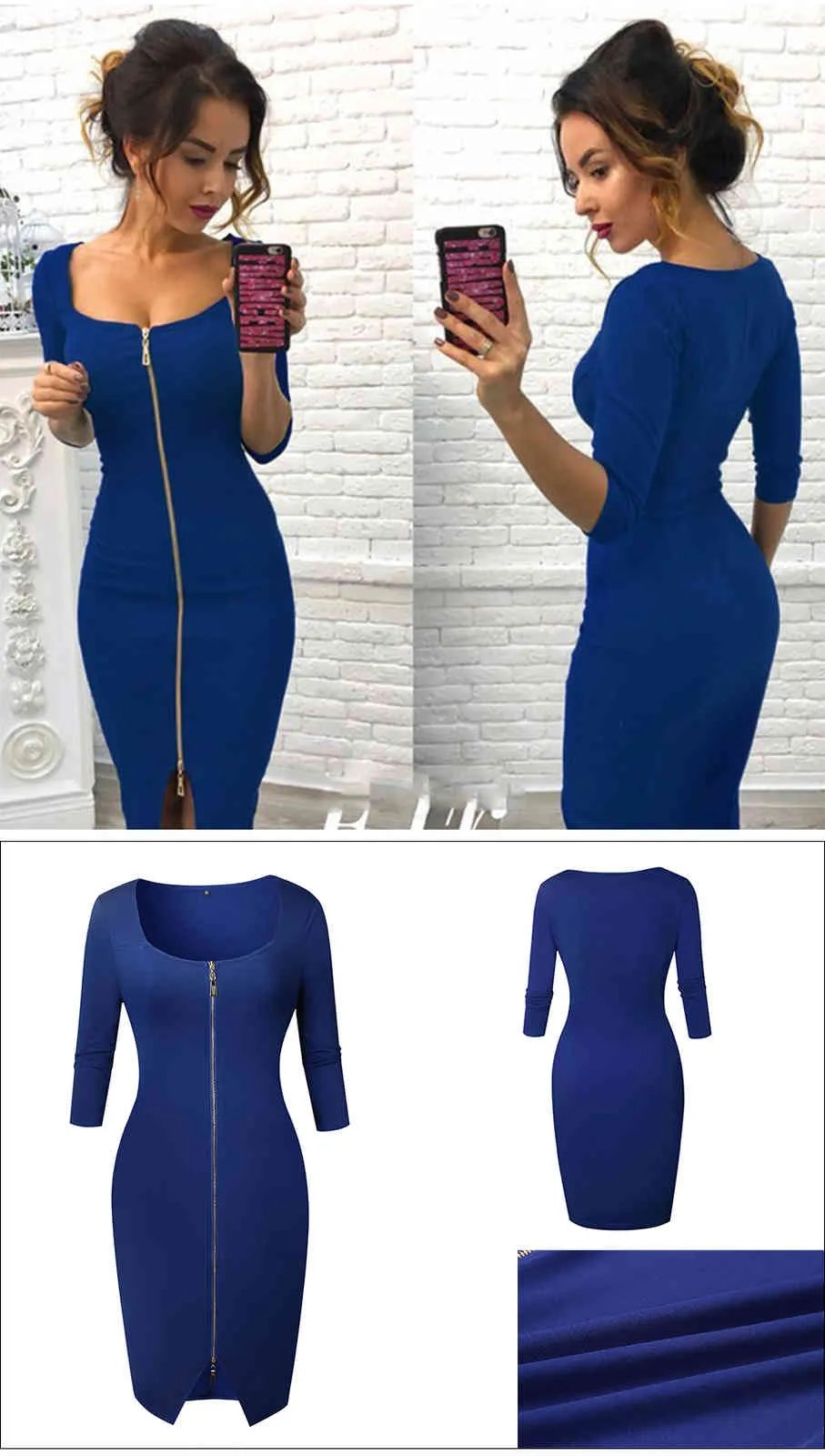 Sexy Dress for Work with Front Zipper