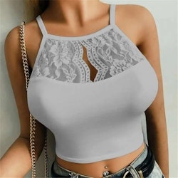 Grå Crop Top med Spets på Bröstet | Hot Women Clothes