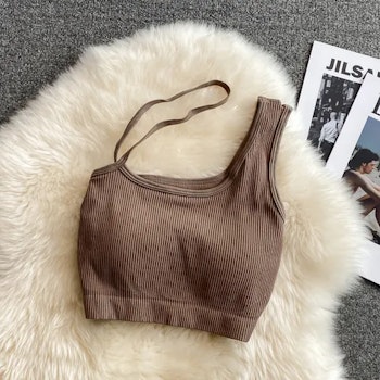 Sleeveless Top with Unique Shoulder Straps - Brown