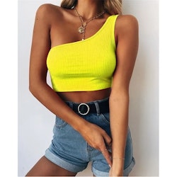 Fluorescerande Grön Crop Top - En Axelband | Hot Woman Clothes