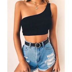 Sexig Svart Crop Top - En Axelband | Hot Woman Clothes