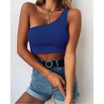 Blue & Sexy Crop Top - One Shoulder Strap | Hot Woman Clothes