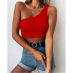 Sexig Röd Crop Top - En Axelband | Hot Woman Clothes