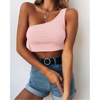 Women's Pink Crop Top - One Shoulder Strap | Hot Woman Clothes