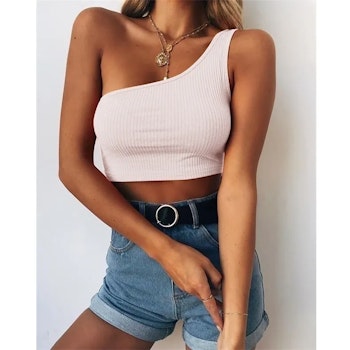 Women's White Crop Top - One Strap | Hot Woman Clothes