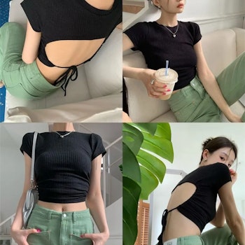 Backless Sexy Top with Adjustable Back Strap | Short Sleeves