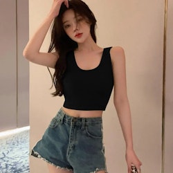 Black Crop Top Women - Wide Shoulder Straps | HotWomanClothes