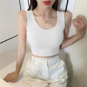 Sexy White Short Top With Wide Shoulder Straps - Women's Clothing