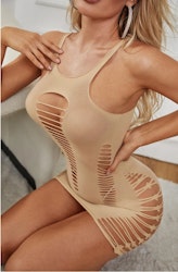 Transparentes, figurbetontes Kleid mit sexy Schlitzen – Braun