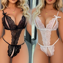 Rygglös Lingerie Bodysuit - Spets & Rosetter | Svart & Vit