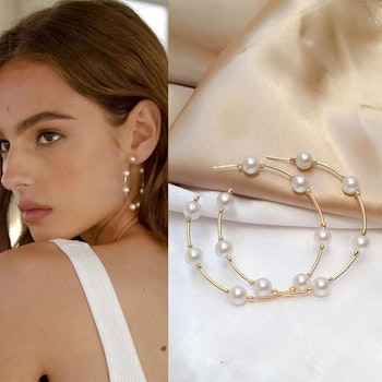 Large Gold Hoop Earrings with Pearls – Hot Woman Clothes