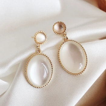Geometric Earrings with Pearl-Like Stone | Hot Woman
