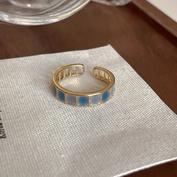 Adjustable Gold-Tone Ring - Blue Stones | HotWomanClothes