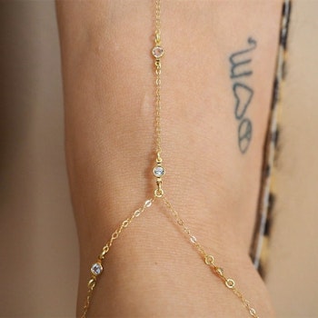 Adjustable Anklet with Toe Ring in Gold & Silver | Rhinestone