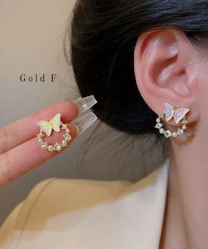 Golden Butterfly Earrings with Pearls | Hot Woman Clothes