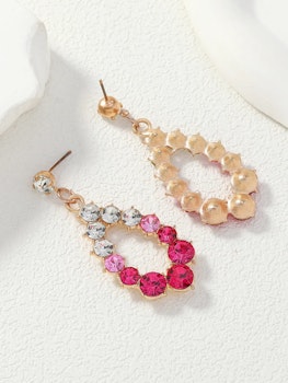 Gold Earrings - Pink & Clear Crystals | HotWomanClothes