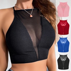 Crop Top med Mesh på Bröstklyfta & X-Rygg | Olika Färger