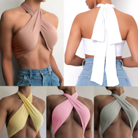 Korsad Halterneck Crop Top – Sexig Damöverdel | Olika färger