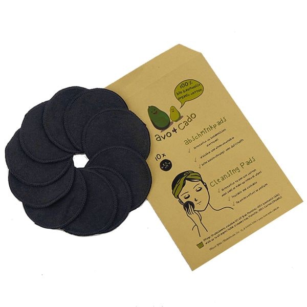 svarta rengörings pads i ekologisk bomull från Avo&Cado. Make up remover pads in black