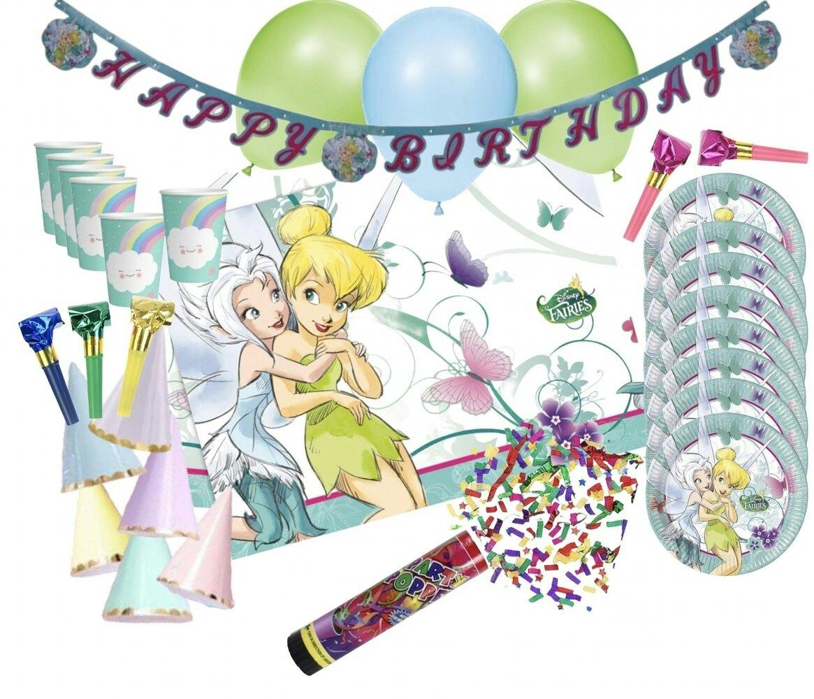 Disney Fairies Komplett Kalaspaket med ballonger och engångsartiklar gul, grön och blå