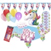 Unicorn Komplett Kalaspaket med ballonger och engångsartiklar, flerfärgade tårtljus