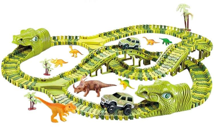 Iso Trade Dinobana med 8 Dinosaurier, En Bil och Tillbehör