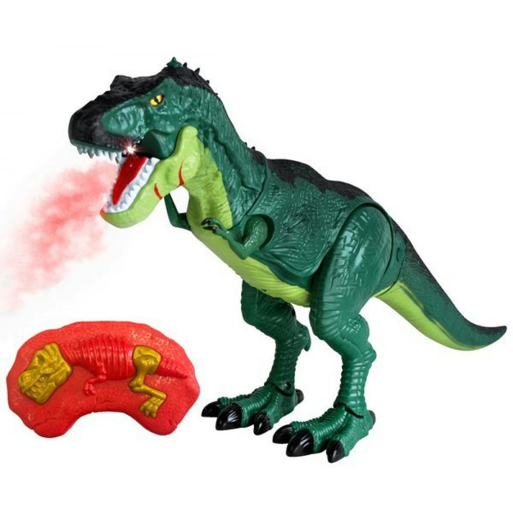 Färgglad grön Radiostyrd Eldsprutande Dinosaurie med Ljus och Ljud med en orange fjärrkontroll