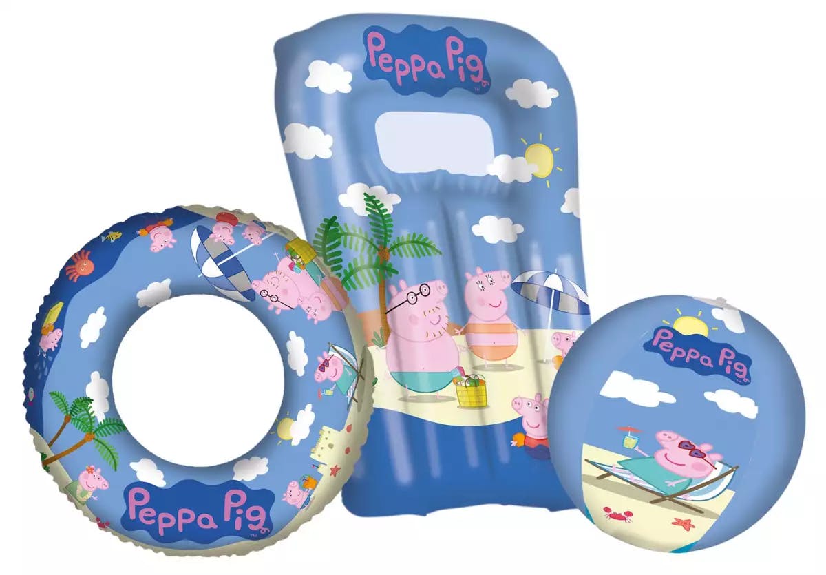 Peppa Pig Strandset 3-pack Simmadrass / flytmadrass / luftmadrass, badboll och simring