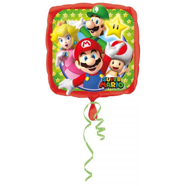 Super Mario Komplett Kalaspaket med ballonger och engångsartiklar blå gul och grön